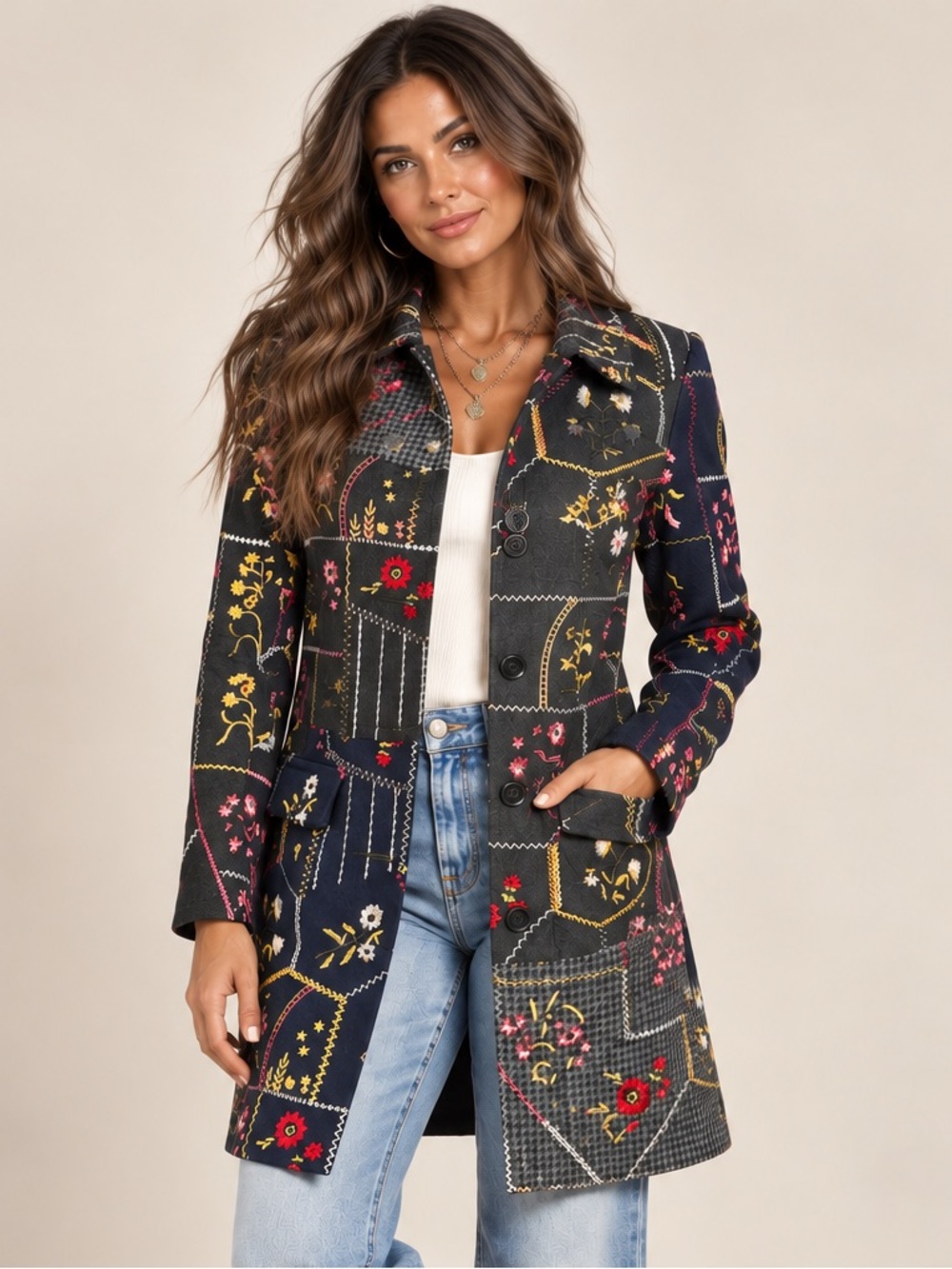 Desigual Embroidered Patchwork Floral Jacket